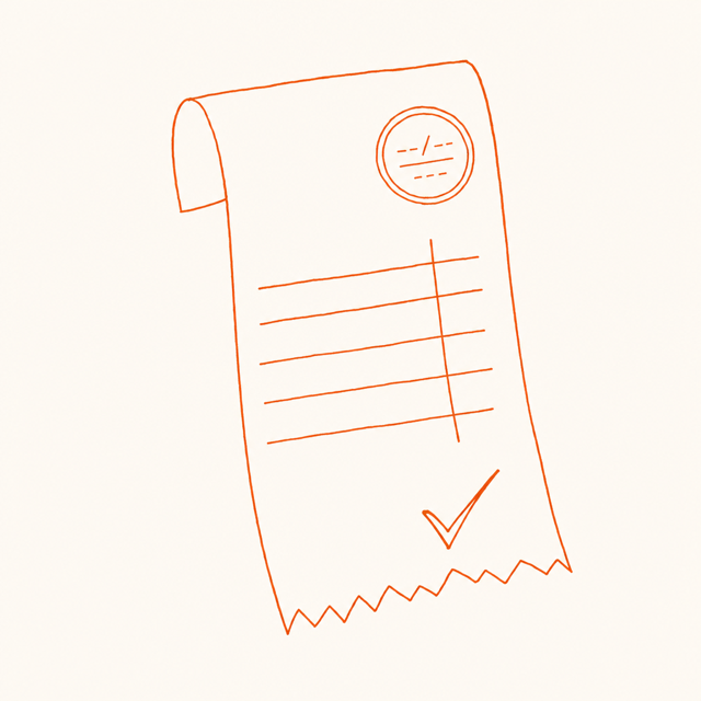 Line-art illustration of a dated price receipt with a checkmark
